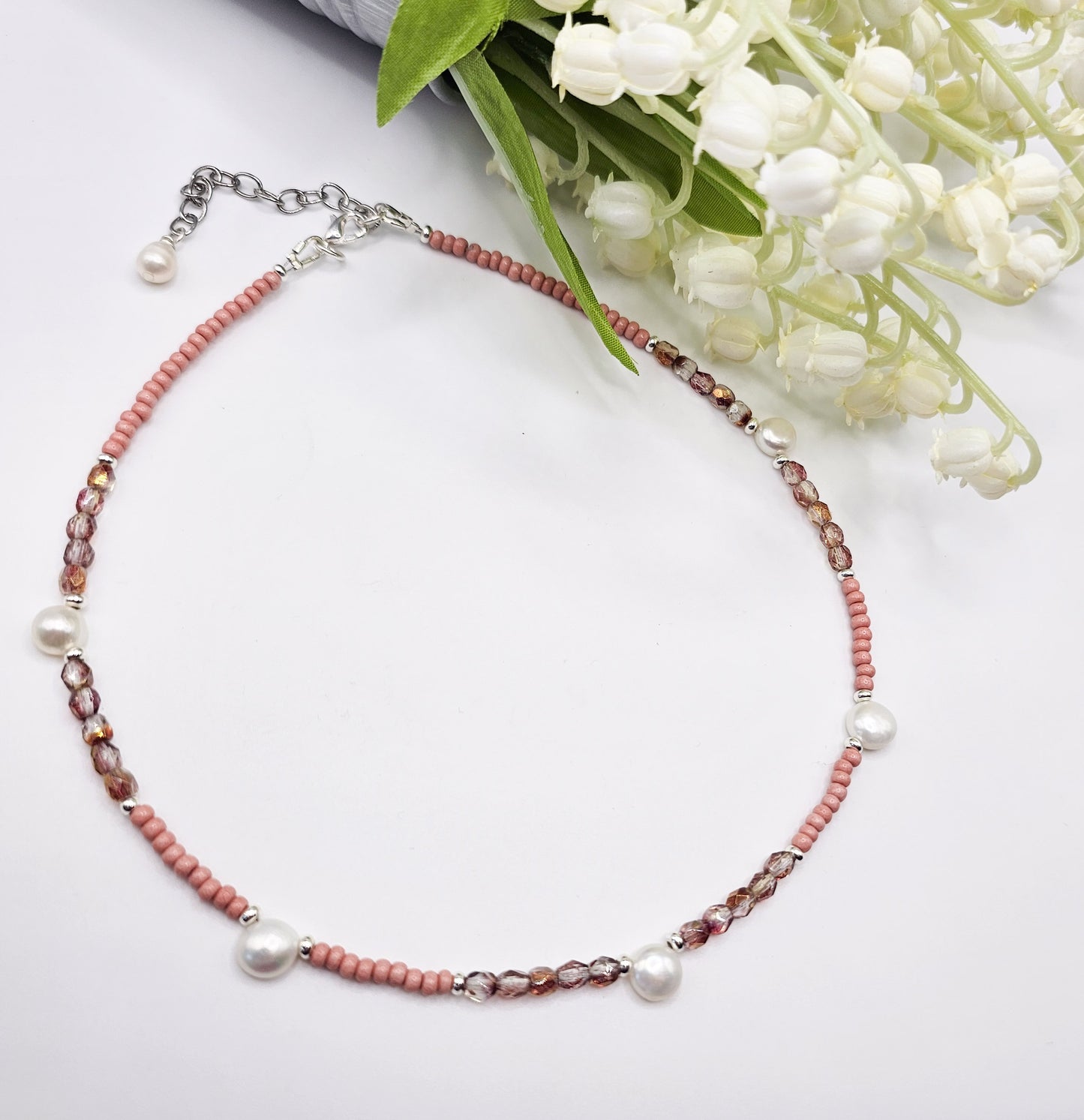 Dainty Pearl Pink Stacking Necklace