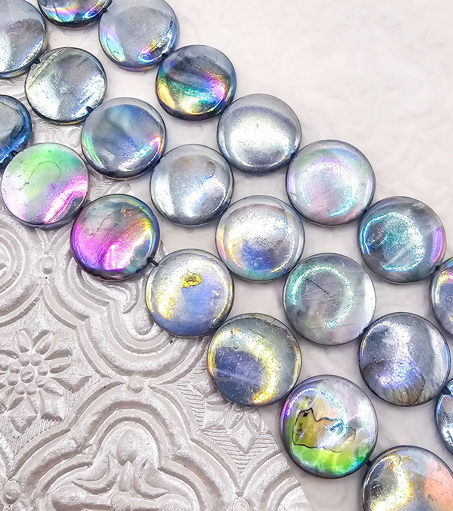 Blue Silver AB Mother Of Pearl Beads – 16" Strand