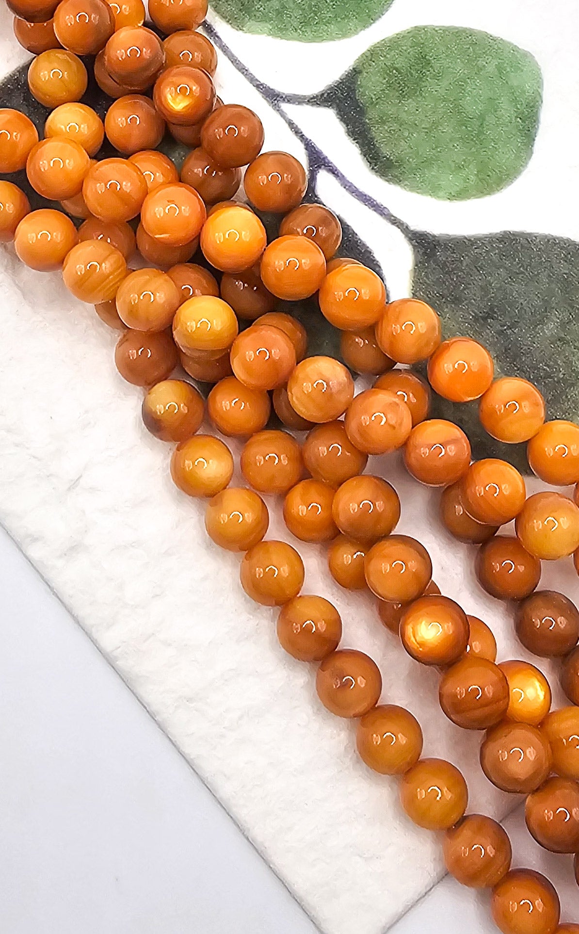 Burnt Orange Round Mother of Pearl Beads – Full 16" Strand