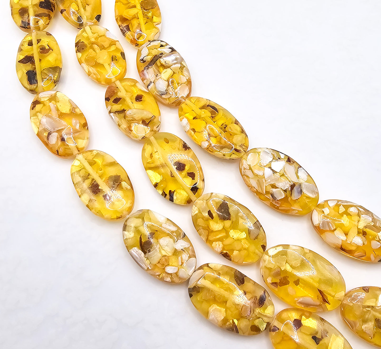 Oval Puff Mother of Pearl Flat Puff Beads – Full 16" Strand