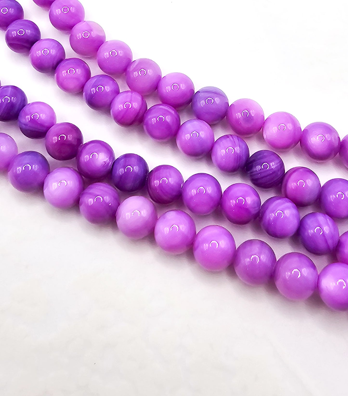 Purple Round Mother of Pearl Beads – Full 16" Strand