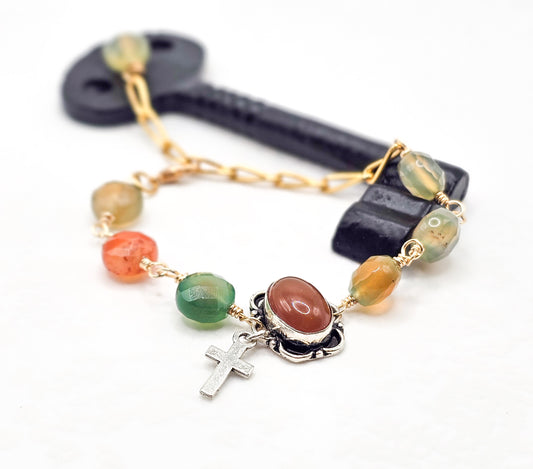 Carnelian Cross Bracelet