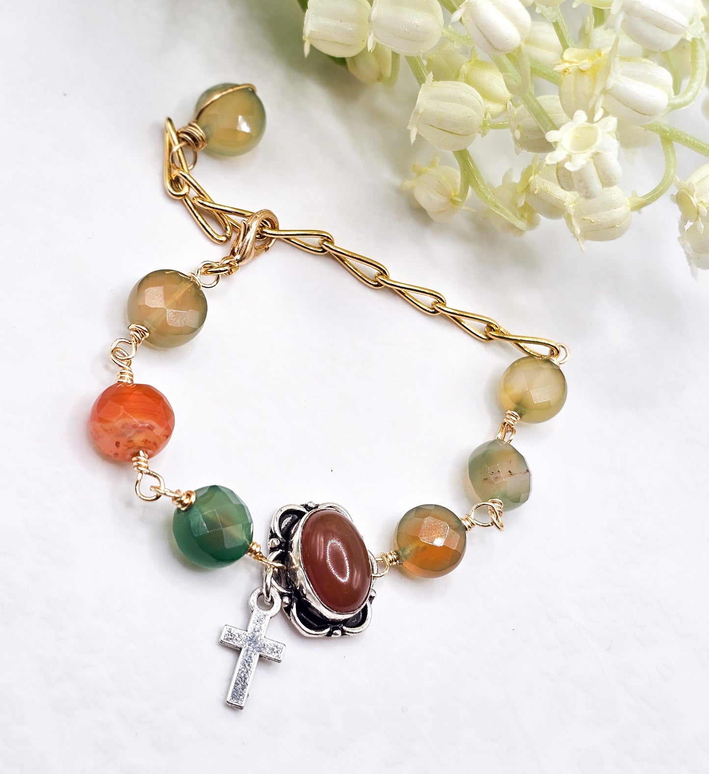 Carnelian Cross Bracelet