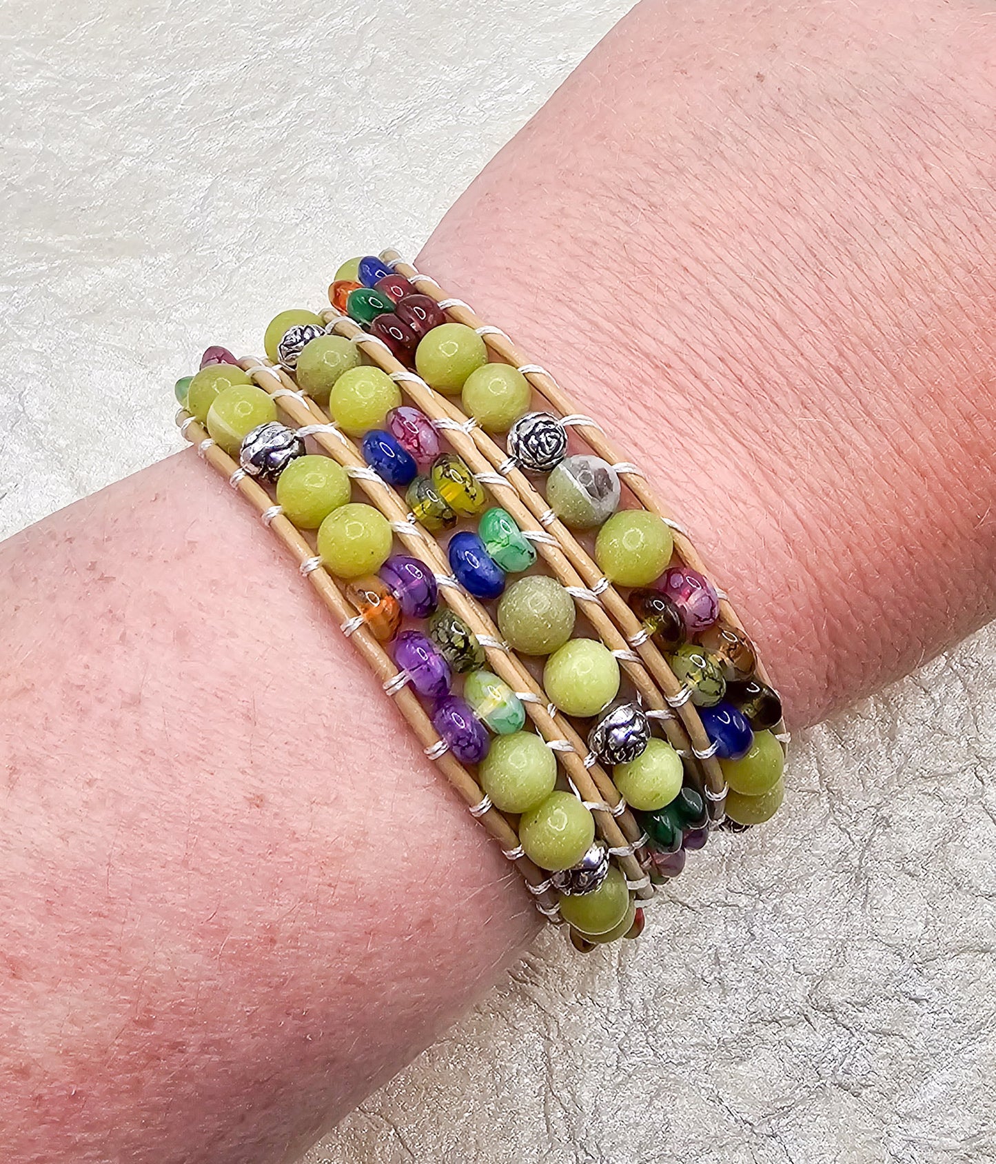 Olive Bohemian Beaded Wrap Bracelet