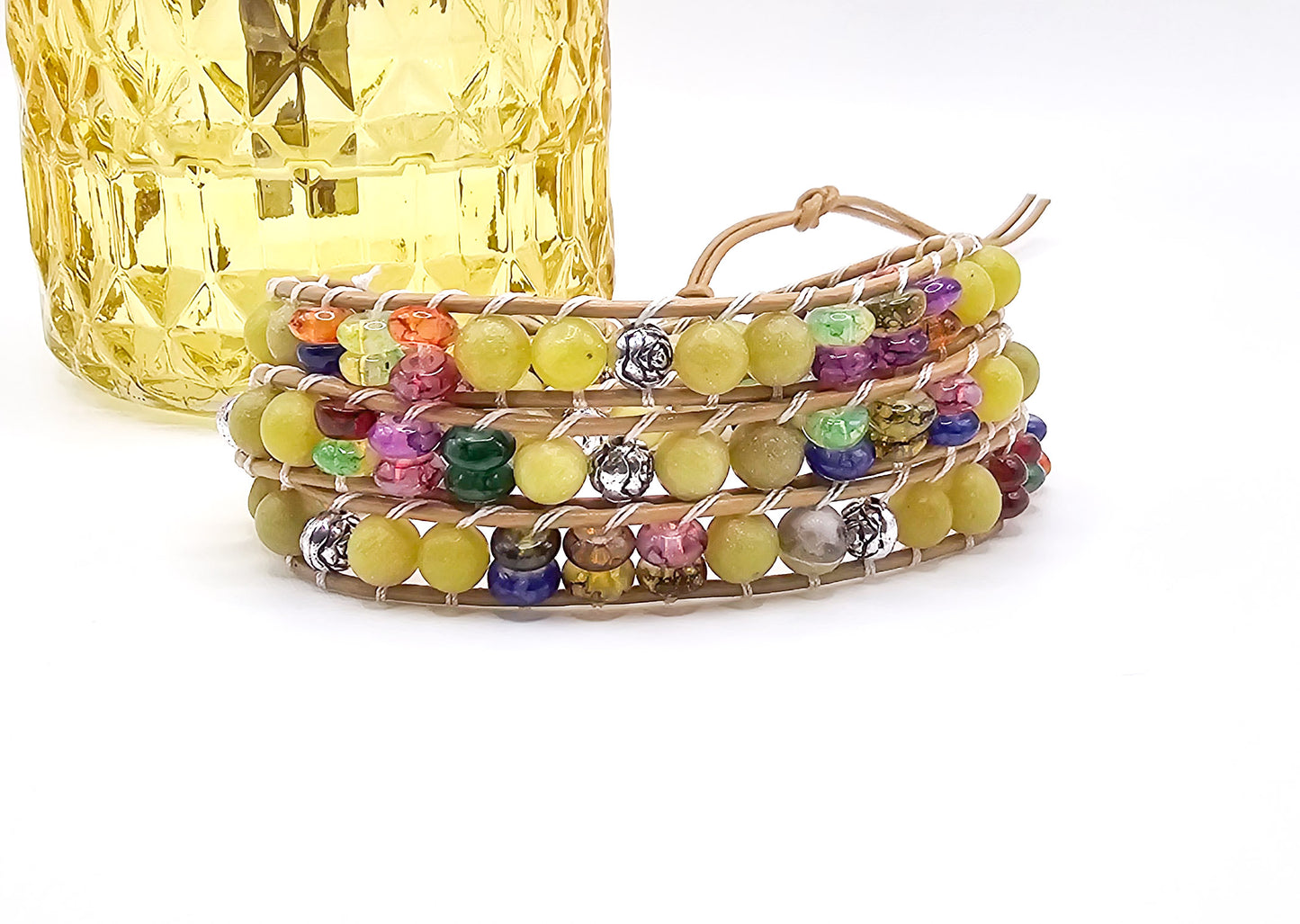 Olive Bohemian Beaded Wrap Bracelet