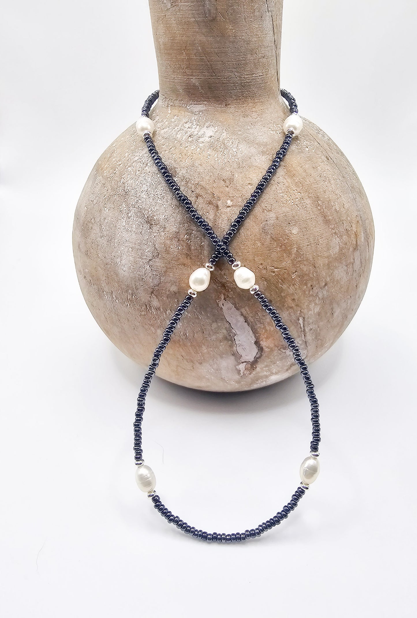 Navy Blue Pearl Necklace