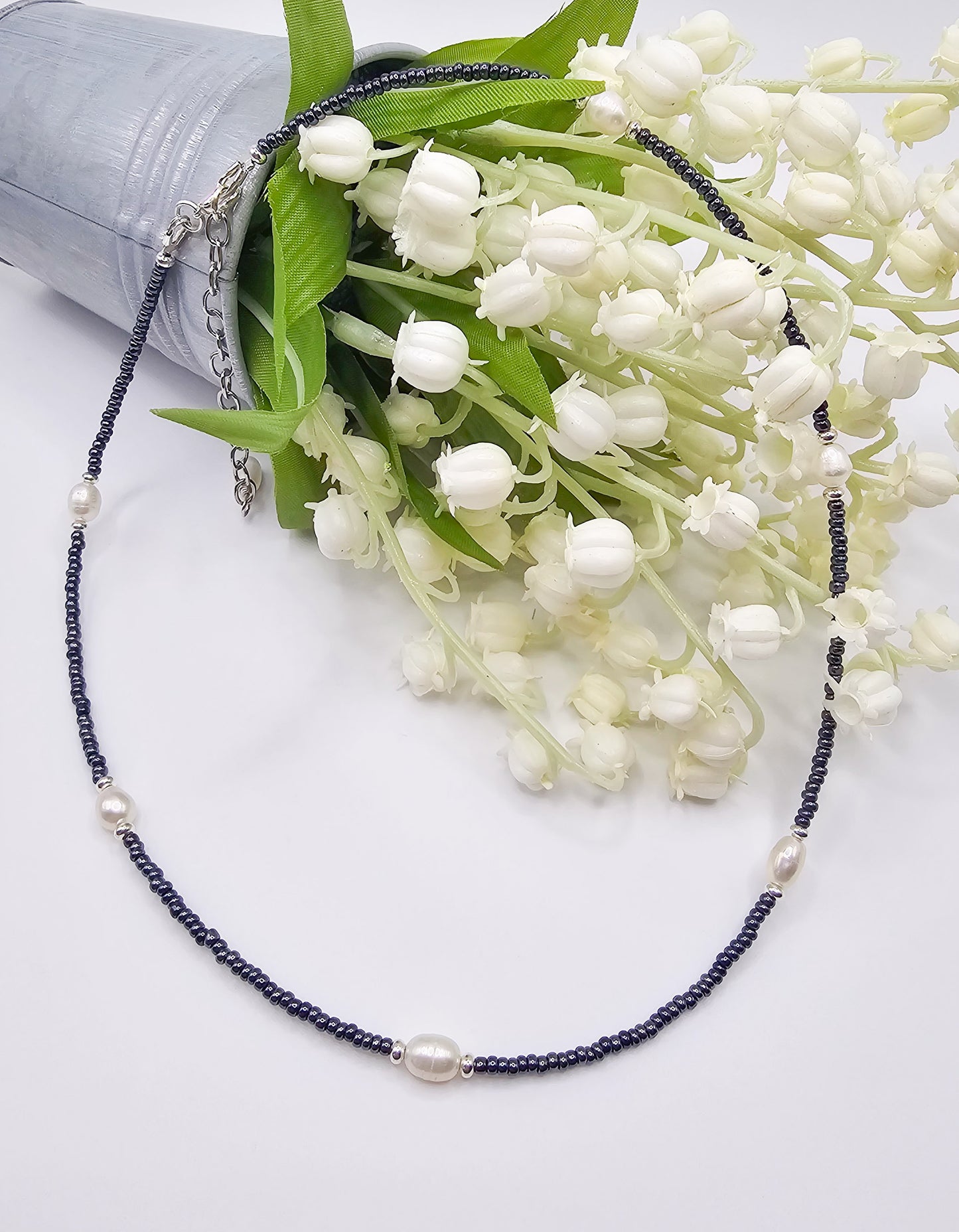 Navy Blue Pearl Necklace
