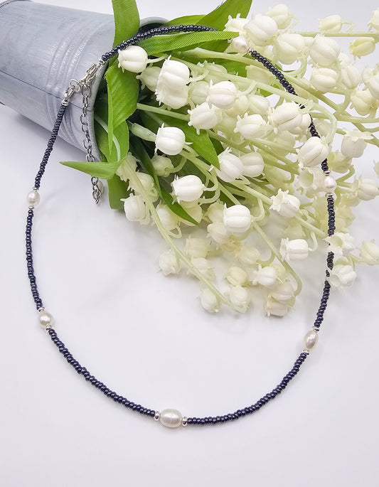 Navy Blue Pearl Necklace