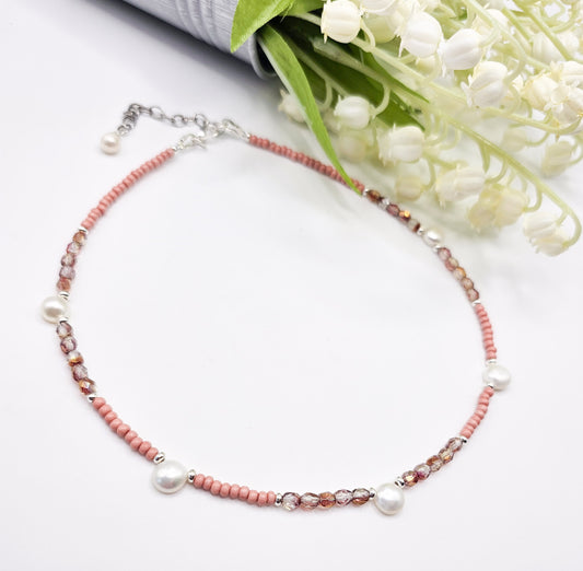 Dainty Pearl Pink Stacking Necklace