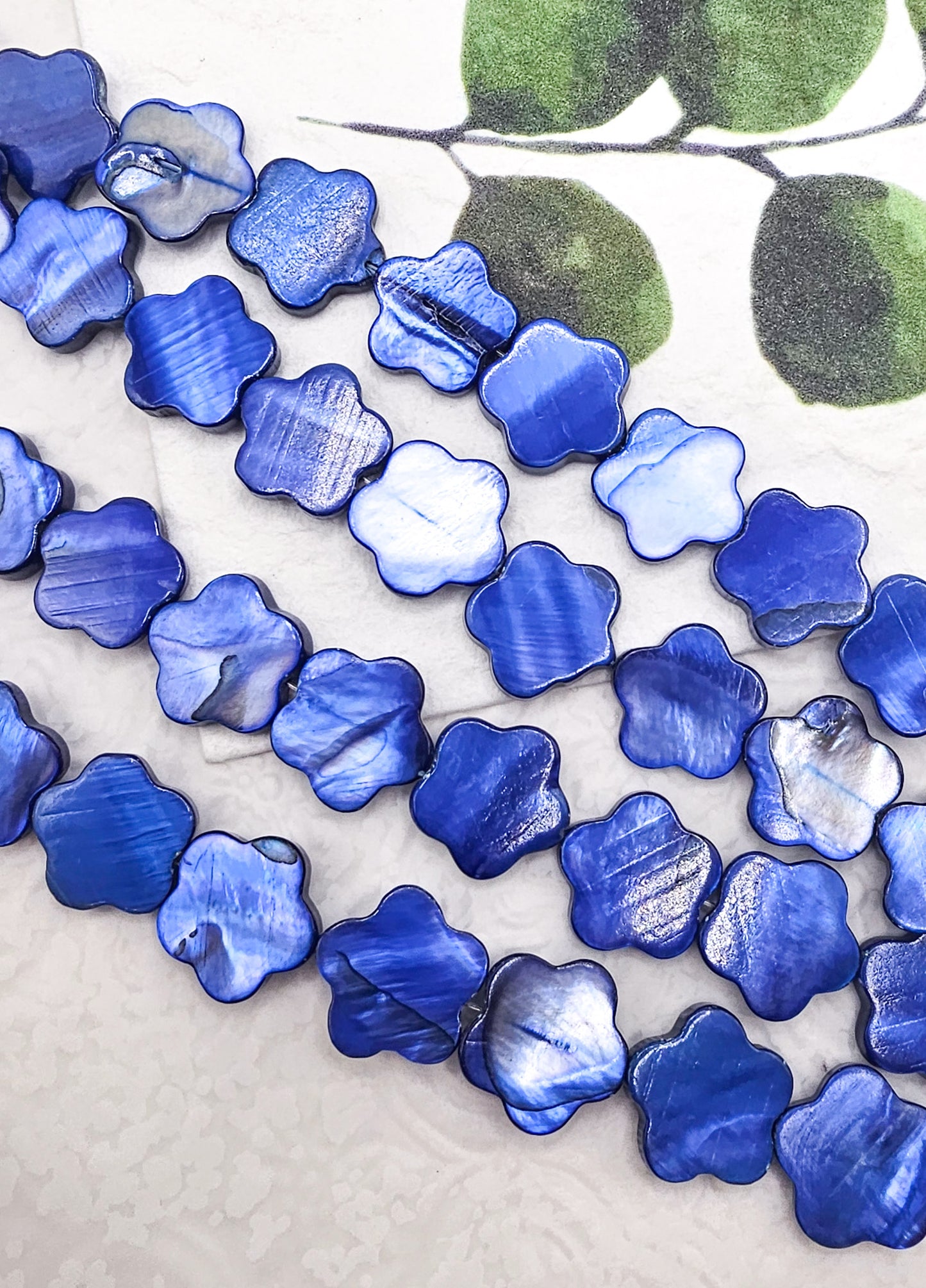 Blue Flower Mother of Pearl Beads – Full 16" Strand