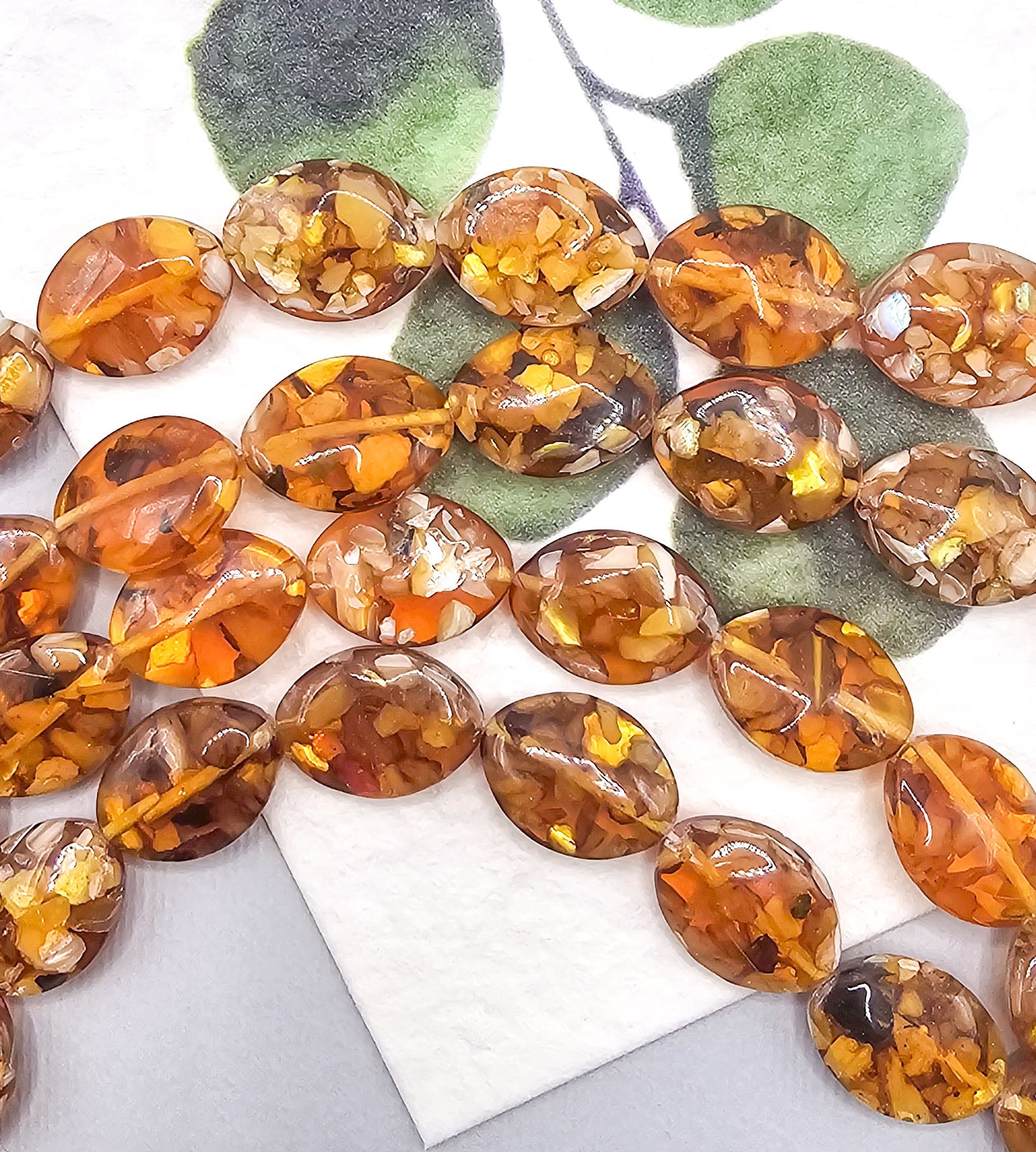 Burnt Orange Mother of Pearl Flat Puff Beads – Full 16" Strand