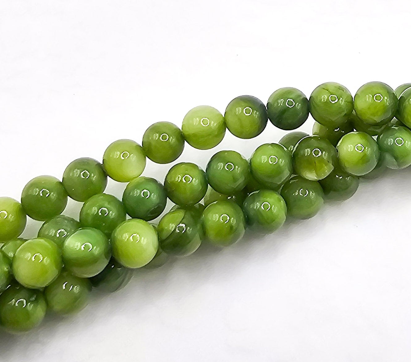 Green 4 MM Round Mother of Pearl Beads – Full 16" Strand