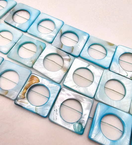 Large Square Blue Mother of Pearl Beads – 24mm (16" Strand)
