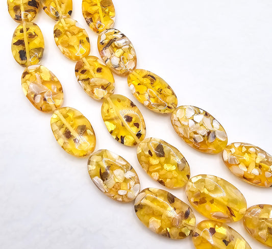 Oval Puff Mother of Pearl Flat Puff Beads – Full 16" Strand