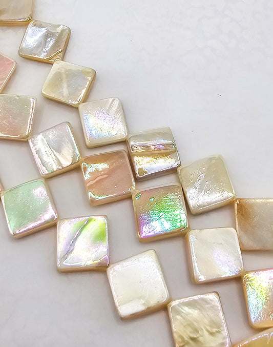 Cream AB Natural Mother Of Pearl Diamond Beads – 16" Strand
