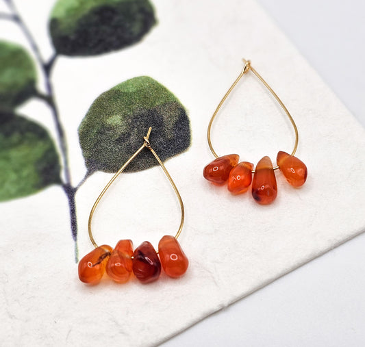 Carnelian Teardrop Hoop Earrings