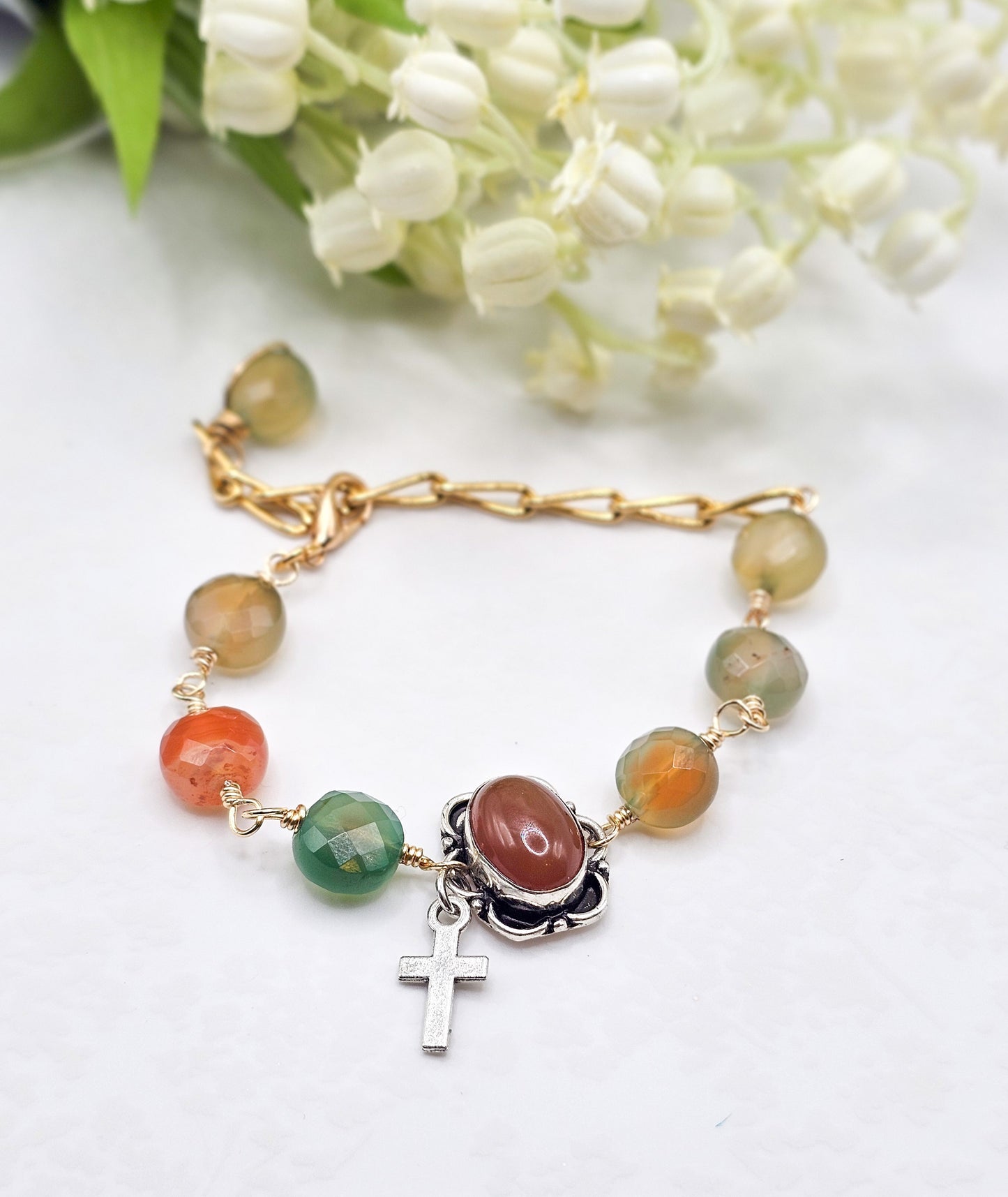 Carnelian Cross Bracelet