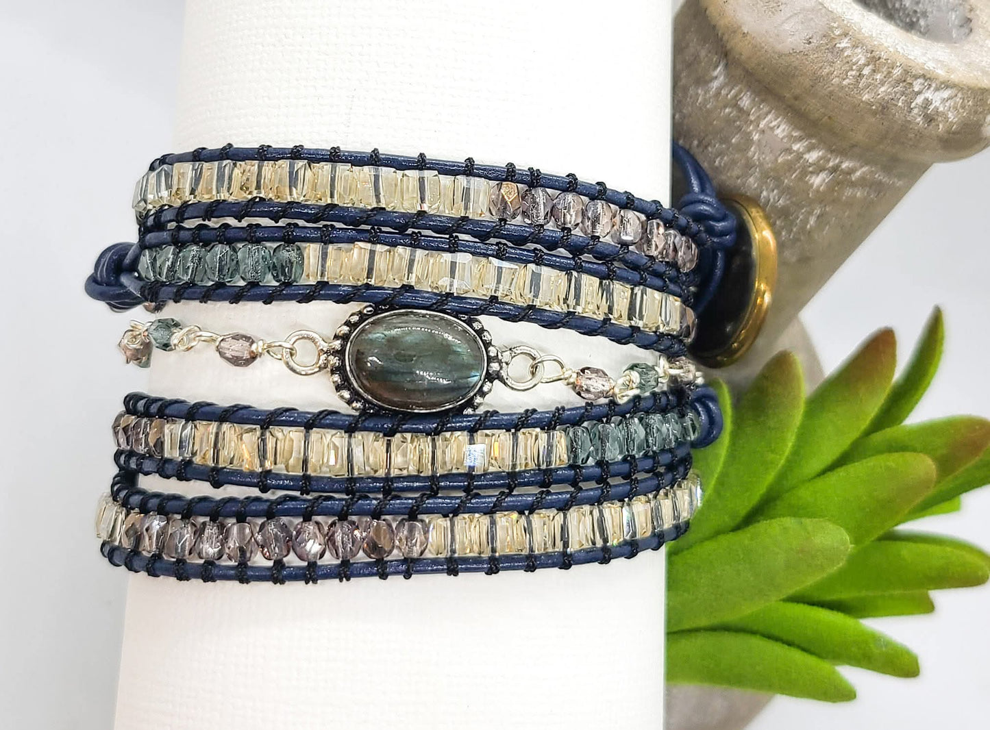 Labradorite Beaded Wrap Bracelet