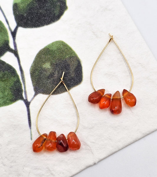 Carnelian Teardrop Hoop Earrings